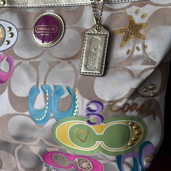 Coach Poppy Daisy Gold Applique Optic C Y2K Tote Shoulder Bag RARE - Picture 7 of 15